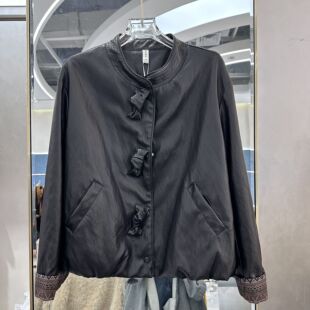 女装 春季 圆领大码 妈妈格子袖 皮衣外套 26A07专柜正品 打底短款 新款