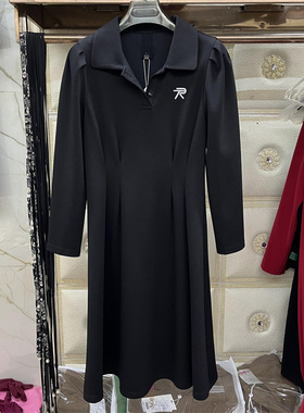 艾尔欧俪B-22915专柜正品新款秋季女装时尚翻领长袖纯色连衣裙AA