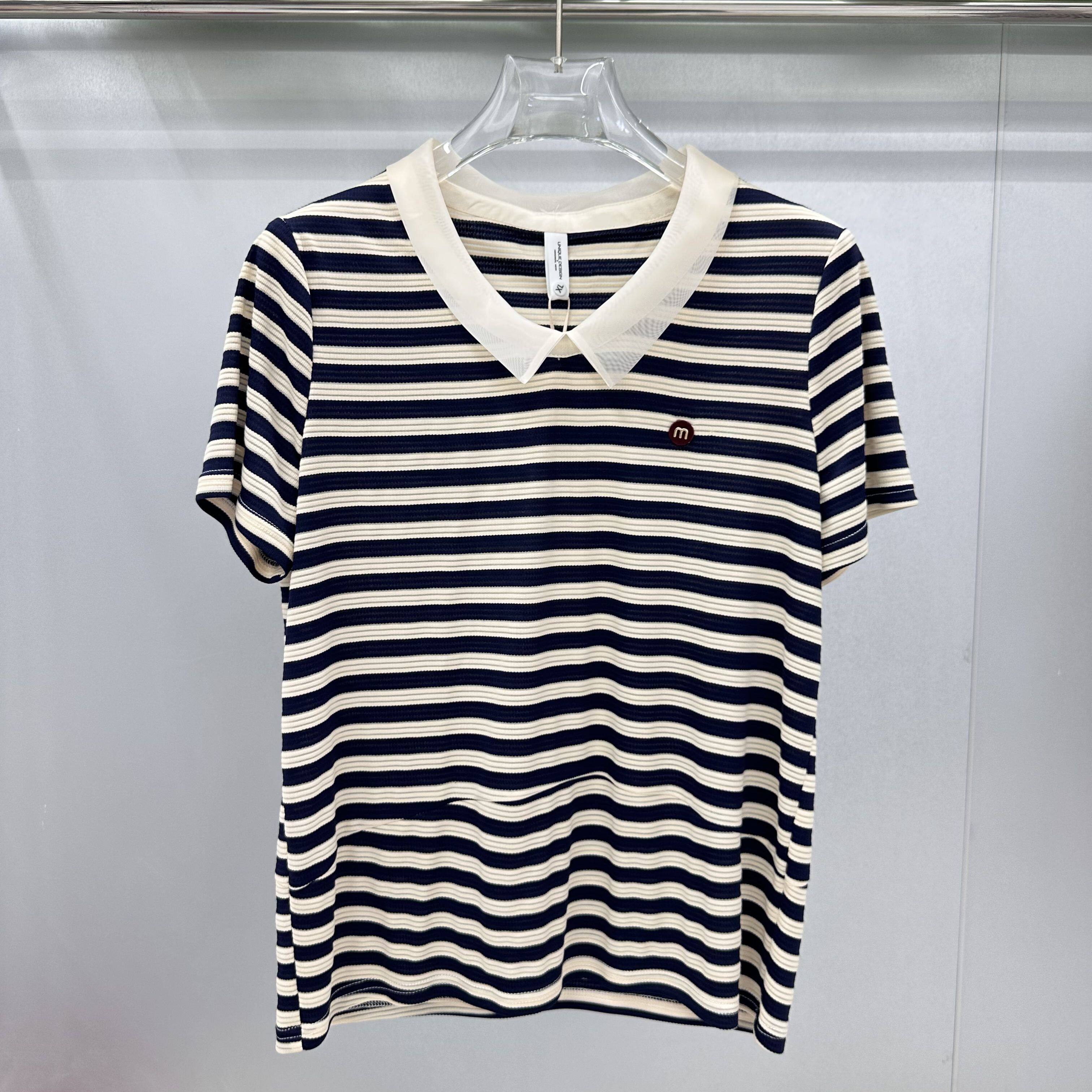 鑫远傲88A-45专柜正品新款夏季女装时尚娃娃脸短袖条纹修身上衣45
