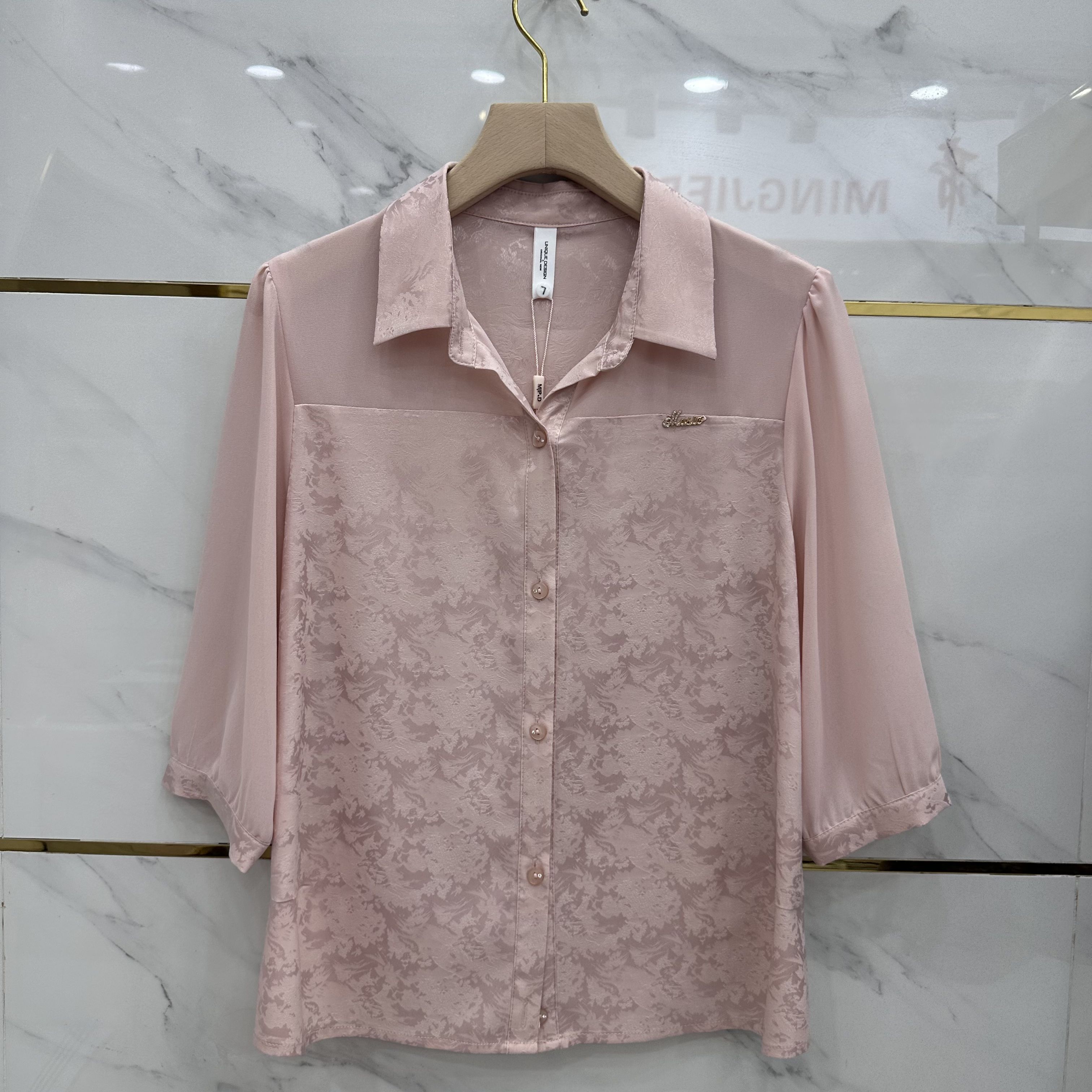 823专柜正品新款春夏季女装翻领七分袖宽松休闲妈妈装打底衬衫23