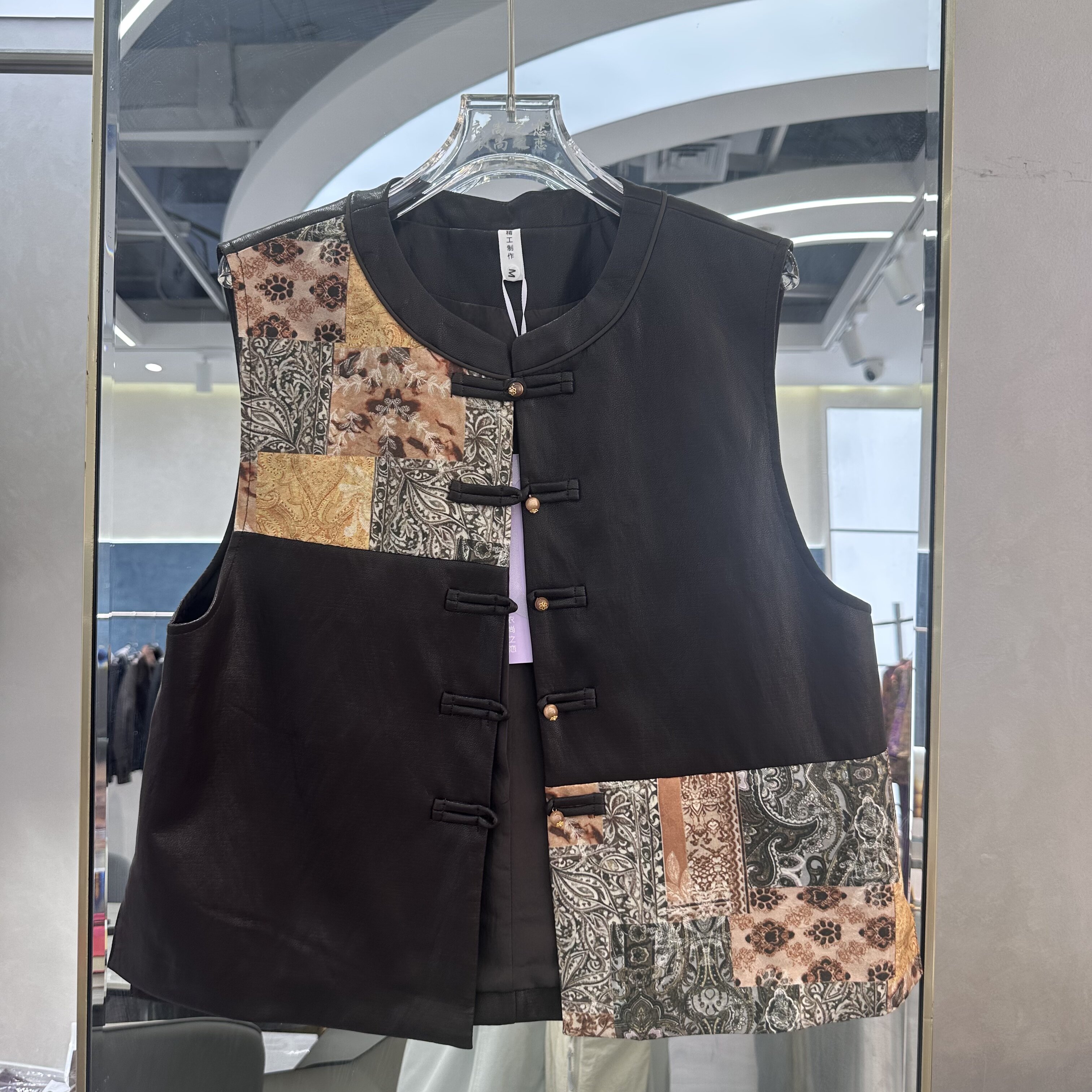 26A15专柜正品新款秋季女装时尚中式国风拼接打底短款皮马甲外套