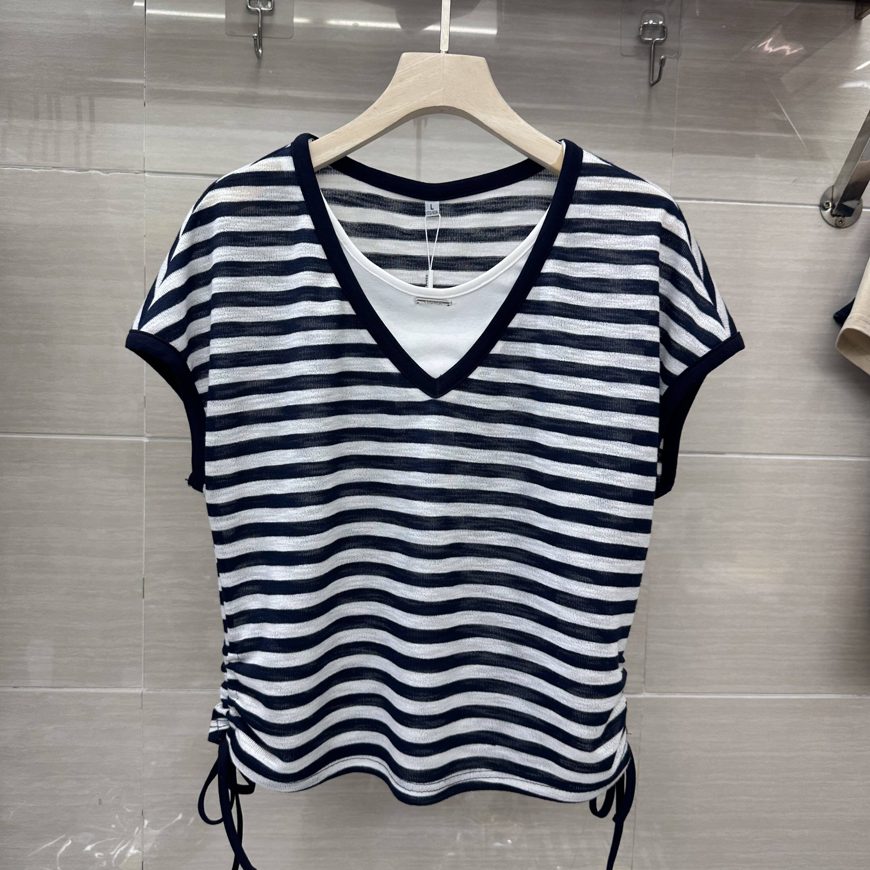 SXMR26-A27专柜正品新款夏季女装时尚条纹拼接假两件妈妈装上衣27