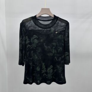 网纱显瘦套头打底衫 708专柜正品 透气上衣08 圆领中袖 时尚 春季 新款