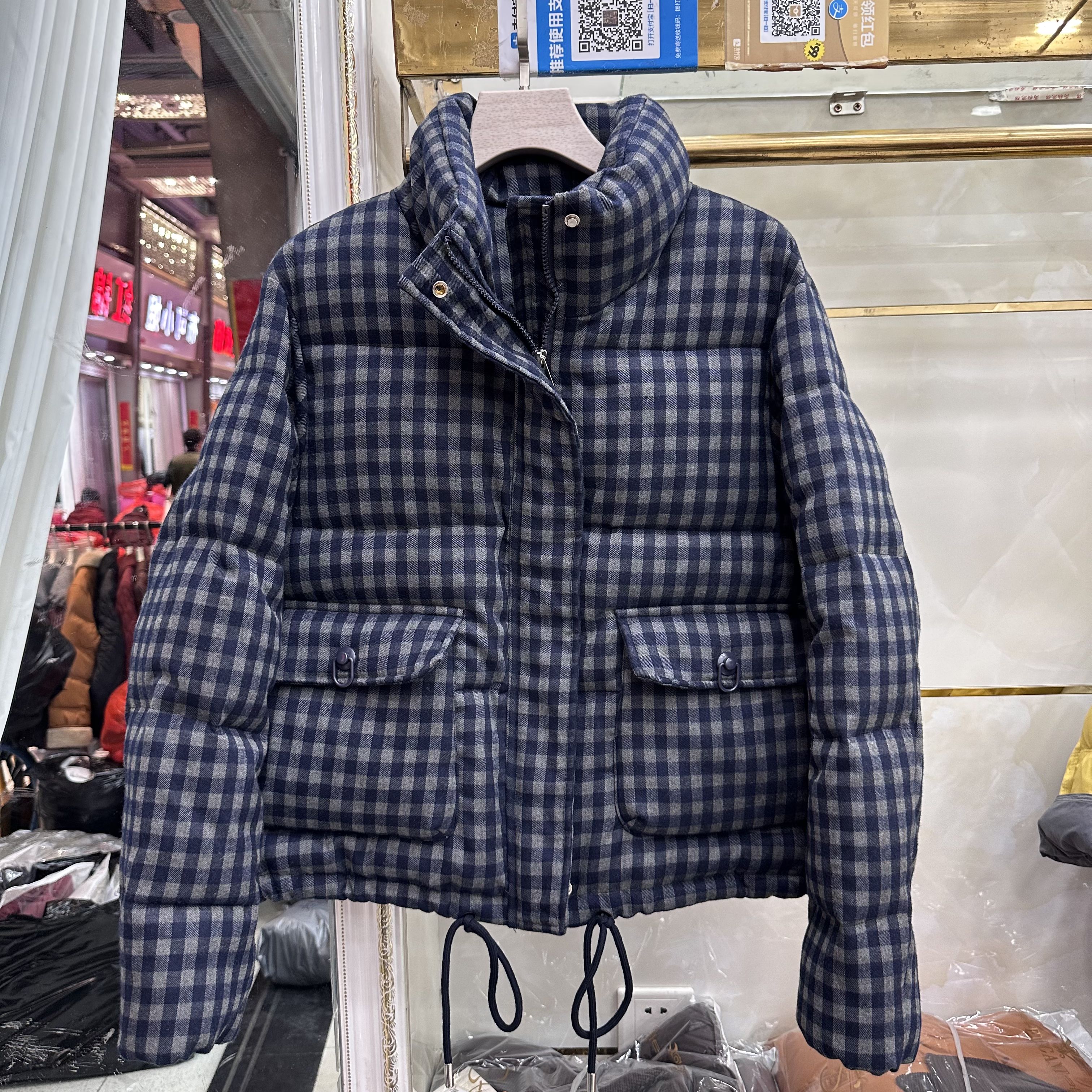 丽诗信A-28专柜正品新款冬季女装时尚立领格子石墨烯云绒棉衣棉袄