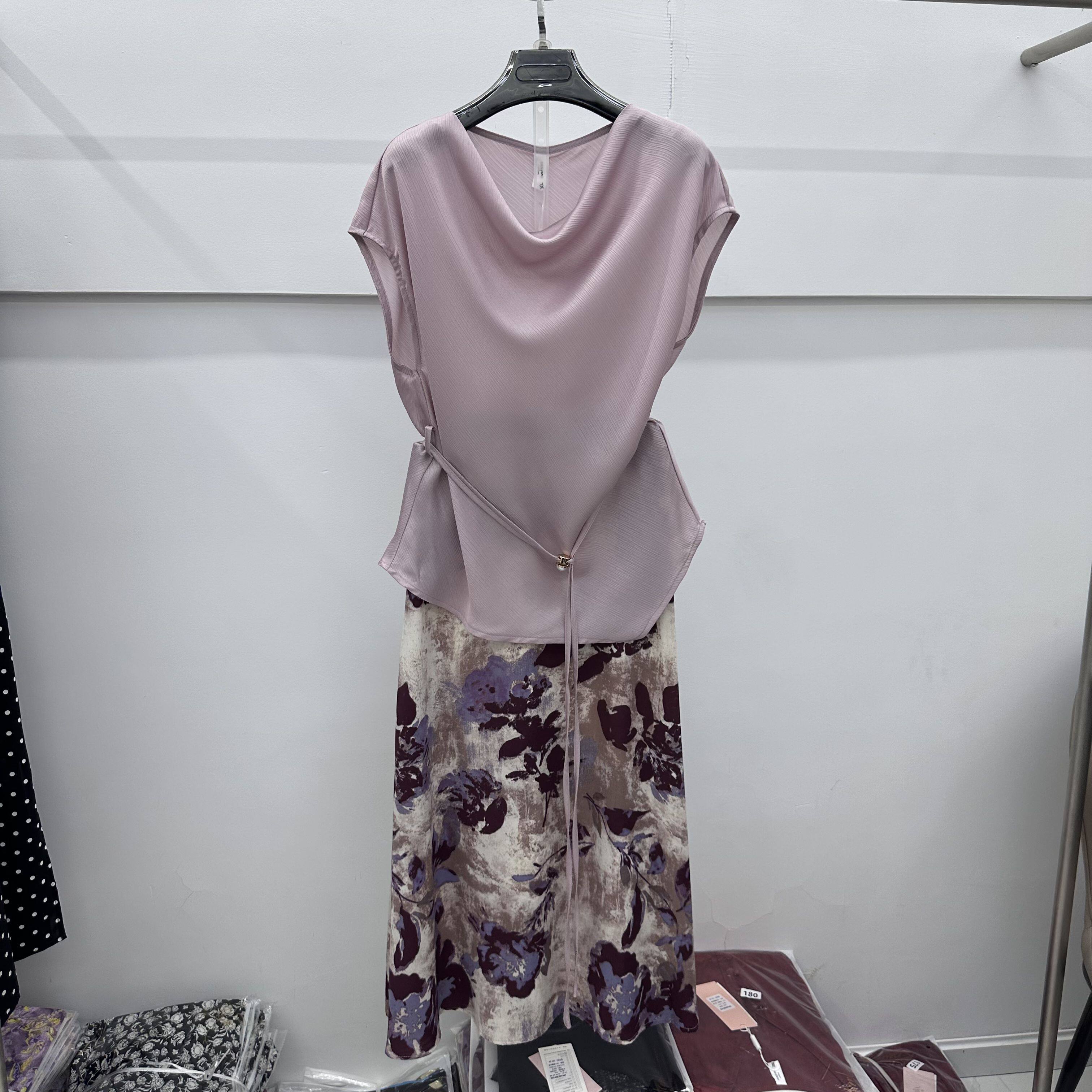 409专柜正品新款夏季女装拼接假两件短袖妈妈装中长雪纺连衣裙09 - 实物图