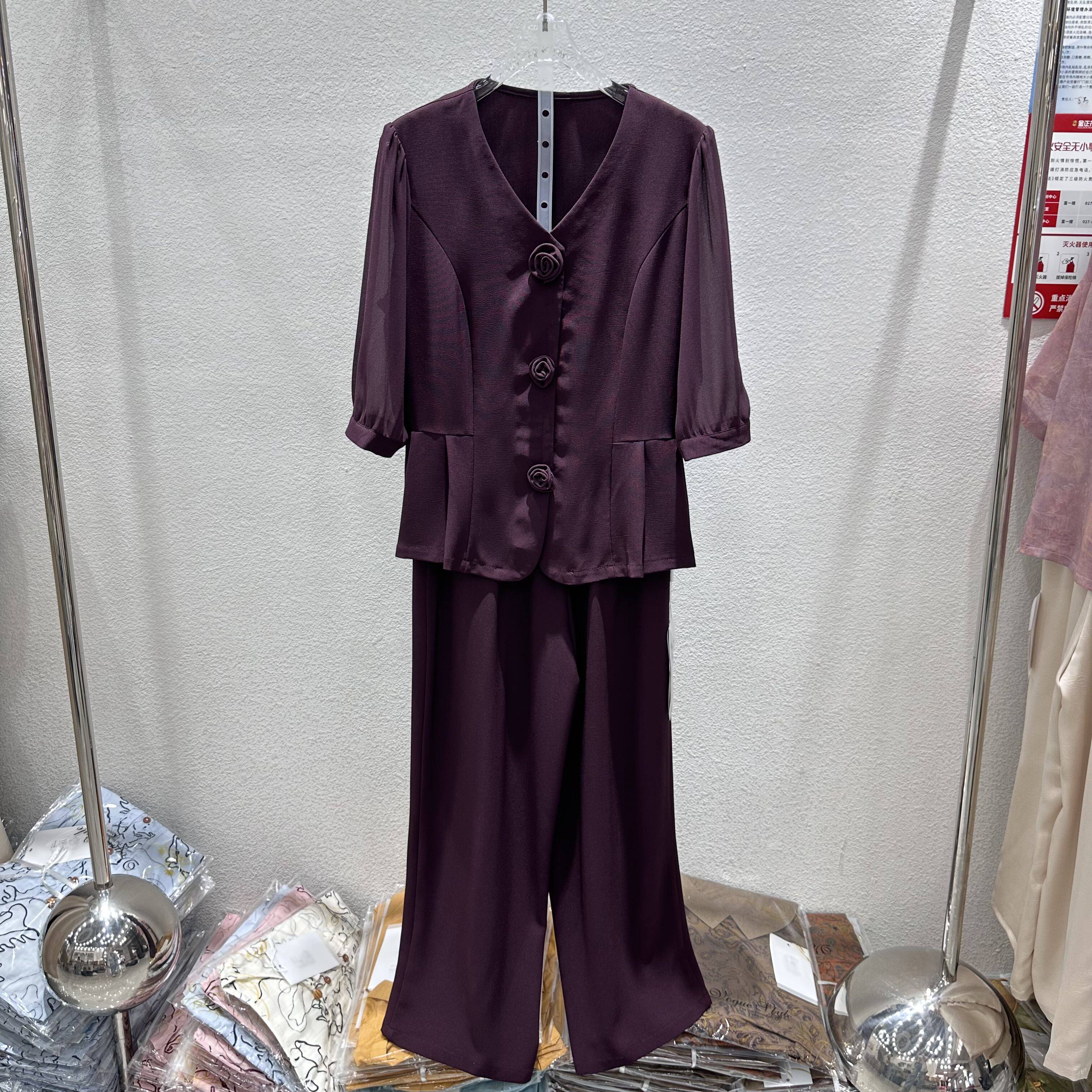 鑫依秀2608专柜正品新款夏季女装七分袖上衣+裤子妈妈装两件套08