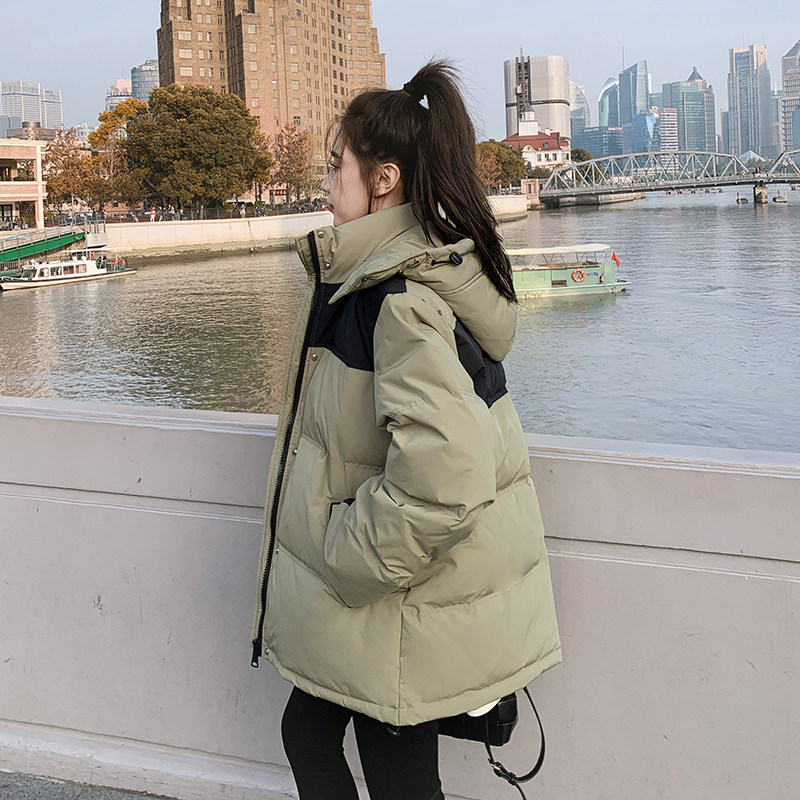 大货已出黑绿撞色拼接连帽羽绒服90绒266-3008-P265K398,女装羽绒服,浙宝266