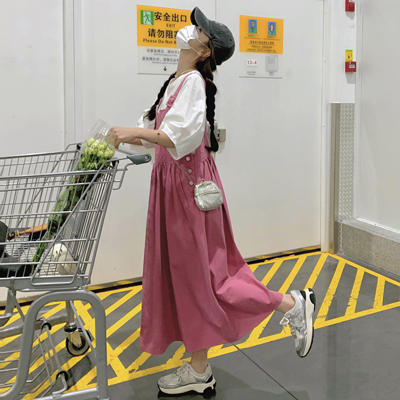 韩系时尚设计感背带裙女夏季2025年新款少女感宽松显瘦长款连衣裙,女装连衣裙,浙宝266