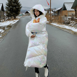 档口现货主推免洗炫彩亮面连帽羽绒服标90绒2667719