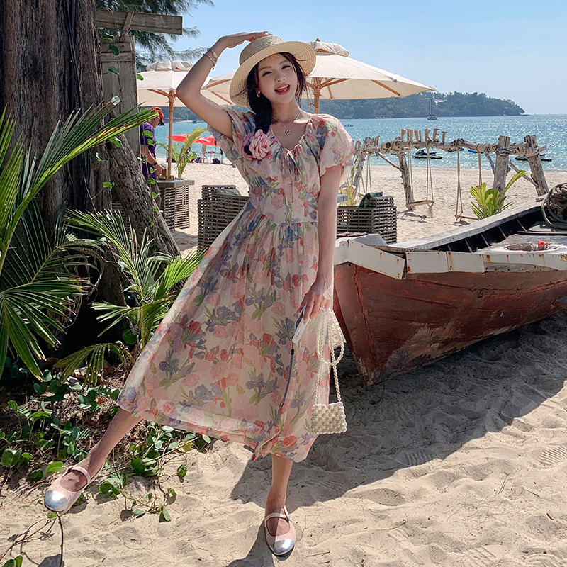 已出货新款粉色碎花连衣裙266-3315-P125K178，女装连衣裙，浙宝266