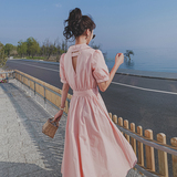 档口现货2021新款后背镂空西装领腰带连衣裙266-6635-P100K158，女装连衣裙，浙宝266