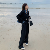 牛仔拼接休闲西装外套女春秋2025超火小众穿搭高级设计感西服套装，女装套装/套裙，浙宝266