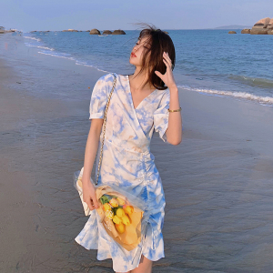 2021新款 网红扎染油画 抽绳抽皱连衣裙266-6662-P85K138,女装连衣裙,浙宝266