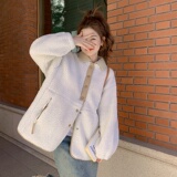 米白色设计感颗粒绒羊羔毛短款棉服外套女小个子宽松加厚棉衣棉袄，女装短外套，浙宝266