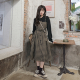 档口现货主推格子拼接假两件连衣裙266-2211，女装连衣裙，浙宝266