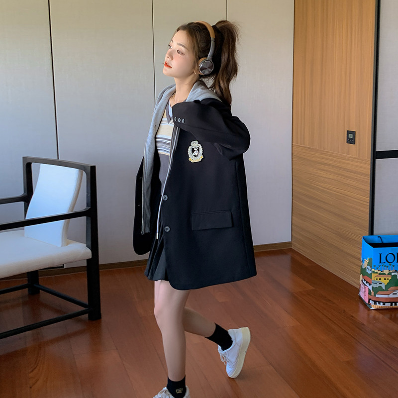 档口现货数据好学院风假两件拼接连帽西装266-2276-P135K188，女装西装，浙宝266