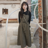 档口现货主推格子拼接假两件连衣裙266-2211，女装连衣裙，浙宝266