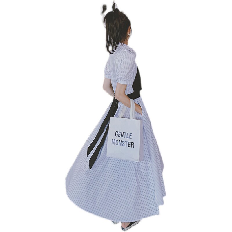 现货2023新款条纹撞色活页系带假两件连衣裙266-6656,女装连衣裙,浙宝266