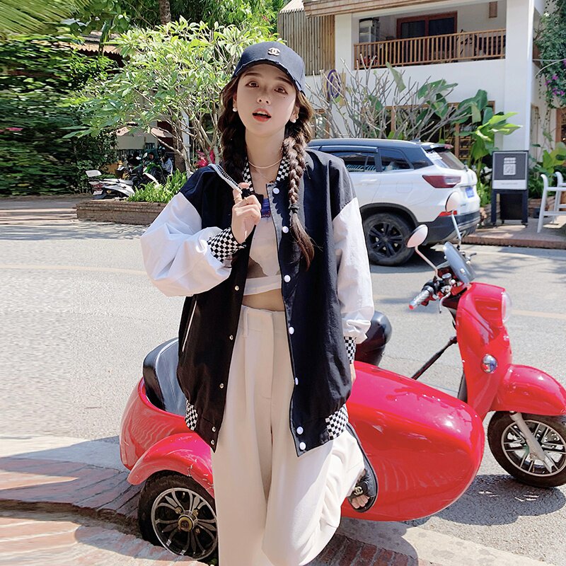 大货已出主推2023新款棋盘格撞色棒球服266-2266,女装短外套,浙宝266