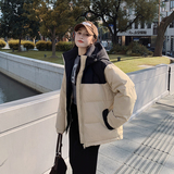 撞色短款连帽羽绒服女2025冬季新款韩版宽松爆款小个子加厚面包服，女装羽绒服，浙宝266