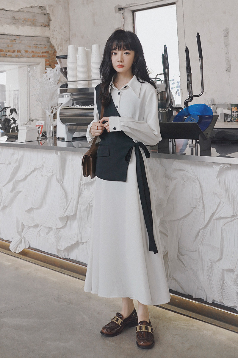档口现货撞色假两件连衣裙西装面料品质好266-6686,女装连衣裙,浙宝266