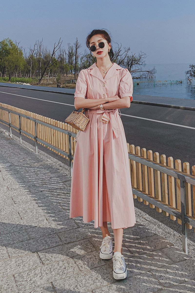 2021新款特色后背镂空西装领腰带连衣裙266-6635-P100K158,女装连衣裙,浙宝266
