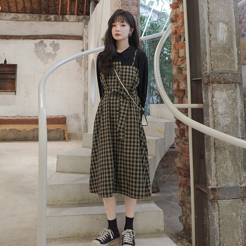档口现货主推格子拼接假两件连衣裙266-2211,女装连衣裙,浙宝266