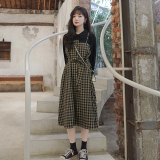 档口现货主推格子拼接假两件连衣裙266-2211，女装连衣裙，浙宝266