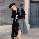 现货新款灯芯绒拼接条纹毛呢外套加厚夹棉266-2283，女装毛呢外套，浙宝266