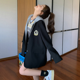 学院风假两件西装外套女春秋2025独特超火设计感小众休闲连帽西服，女装西装，浙宝266