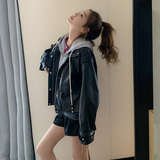 黑色假两件皮衣外套女2024春季新款ins潮港风复古休闲百搭短上衣，女装短外套，浙宝266