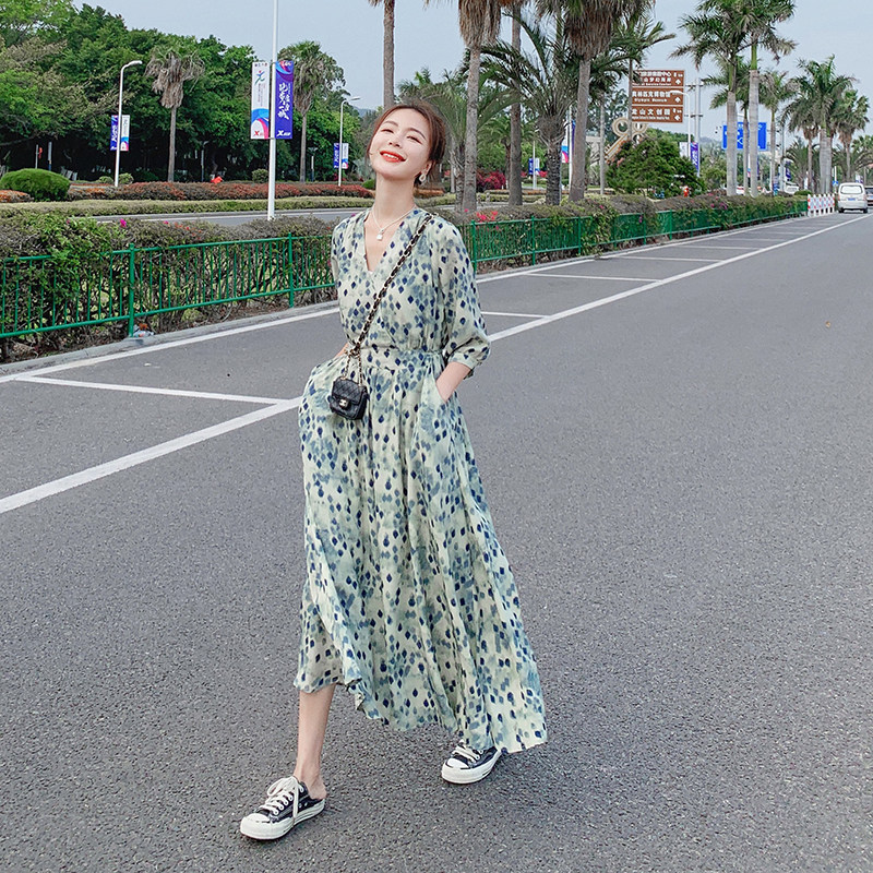 大货出2021网红定制晕染面料收腰连衣裙266-6657-P105K158,女装连衣裙,浙宝266
