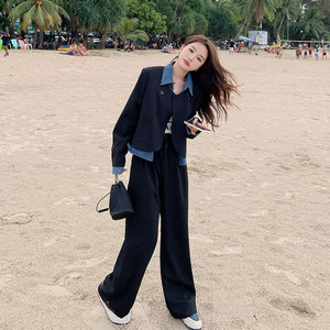 檔口現(xiàn)貨 數(shù)據(jù)好 牛仔拼接假兩件西裝套裝266-2325-P160K228圖片