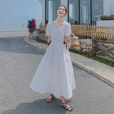 档口现货2021新款法式收腰方领泡泡袖连衣裙266-6637-P100K158，女装连衣裙，浙宝266