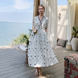 档口现货2021新款撞色包边法式碎花连衣裙266-6676-P105K158，女装连衣裙，浙宝266