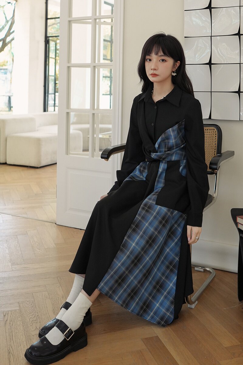 大货已出2023新款不规则格子撞色小心机连衣裙266-2262,女装连衣裙,浙宝266