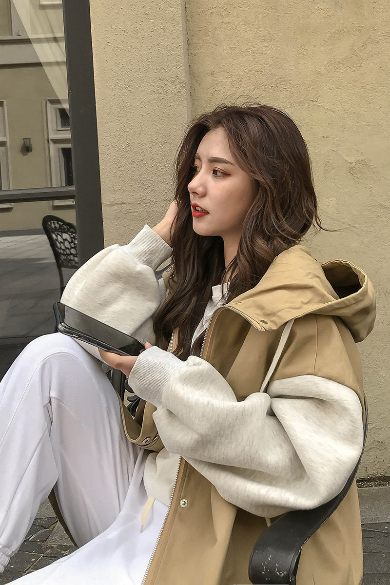 持续上新不断货主推两色撞色拼接连帽短外套266-2203-P100K158,女装短外套,浙宝266