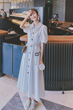 2021新款撞色明线法式收腰泡泡袖连衣裙266-6655-P100K158，女装连衣裙，浙宝266