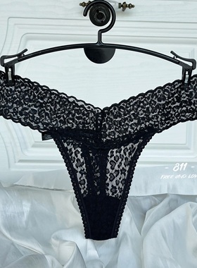 9月欧美tback丁字裤纯欲宽松性感蕾丝网纱轻薄透气中腰棉裆内裤女