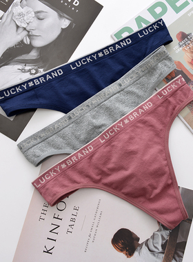 欧美tback运动健身女士丁字内裤女无痕中低腰纯色全棉裆T裤大码胖