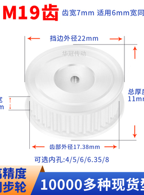 同步轮S3M19齿宽7内孔4 5 6 6.358S3M同步皮带轮现货皮带同步带轮