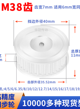 同步轮S3M38齿宽7内孔5 6 6.35 8 10 12 1415S3M现货皮带同步带轮