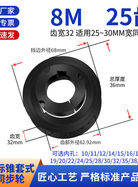 欧标锥套同步轮8M25齿宽32内孔1610-1216 17 18 20 22 25同步带轮