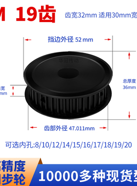 同步轮8M19齿宽32内孔12 14 15 16 17 18 192045现货皮带同步带轮