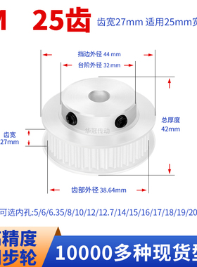 同步轮5M25齿宽27台阶内孔5/6/8/10121415171920现货皮带同步带轮