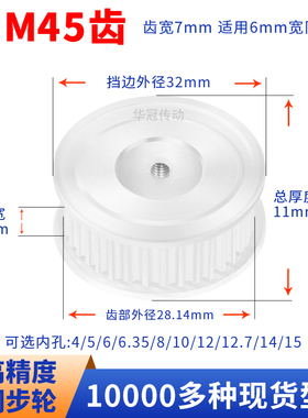 同步轮S2M45齿A齿宽7内孔5/6/6.35/8/10/12S2M60现货皮带同步带轮