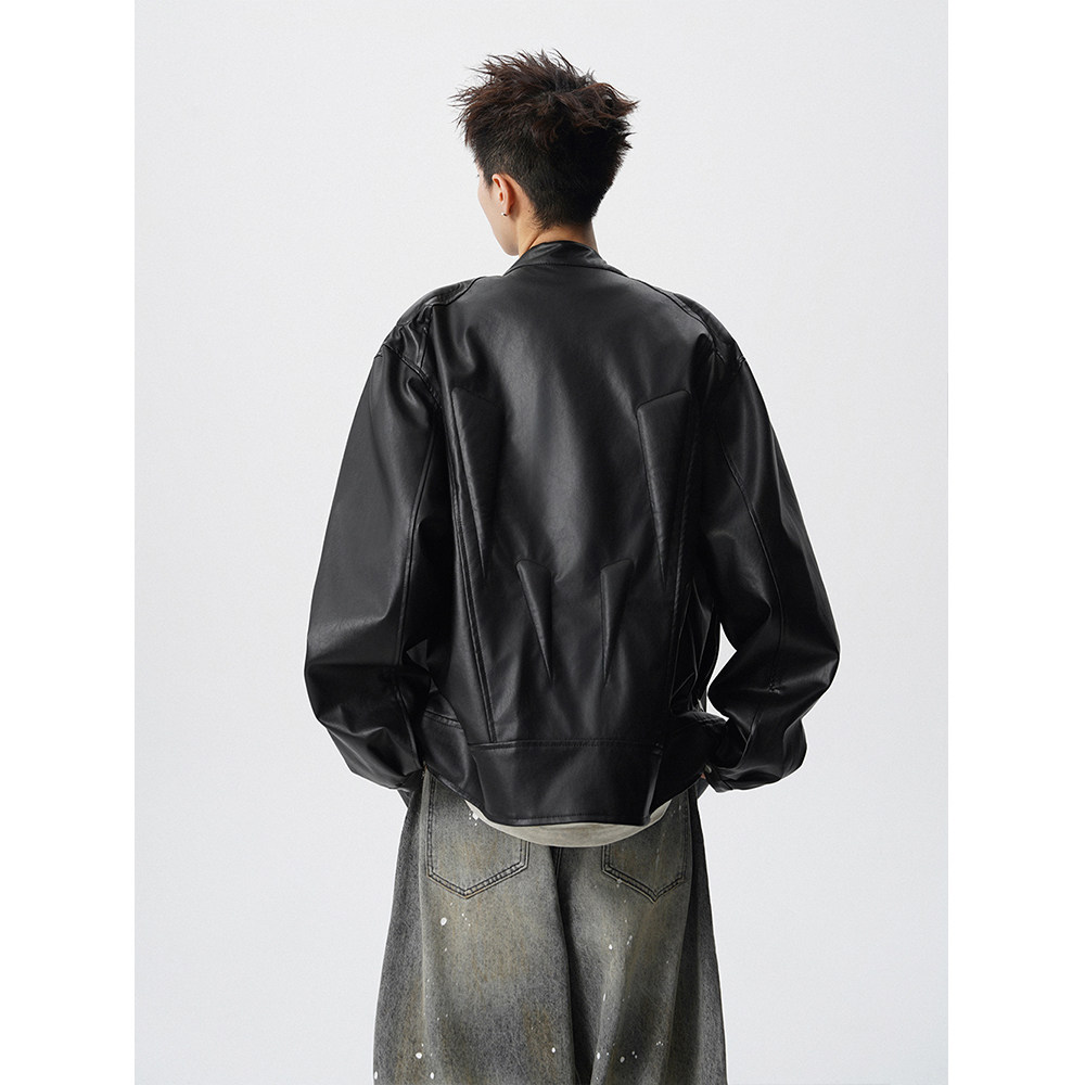 A440-P006-P98重工皮夹克立体浮雕机车外套,男装夹克,电商A440