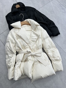欧洲站欧货2025新款冬季90白鹅绒缎面羽绒服女中长款收腰气质加厚