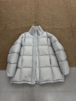 针织立领拼接白鸭绒羽绒服女加厚