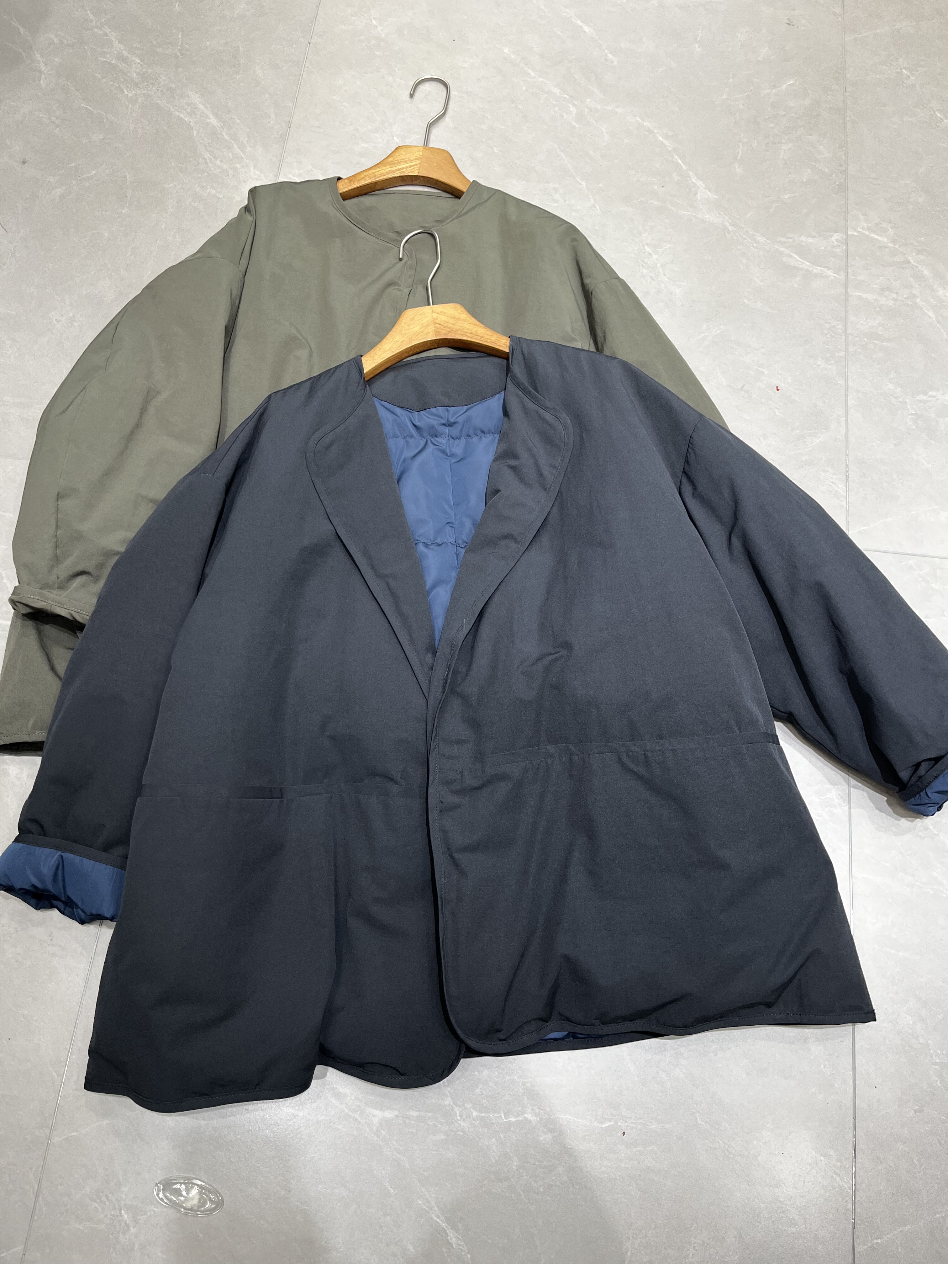 欧货藏青色鹅绒羽绒服女风衣外套